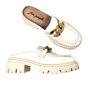 Free People Lyra Link Loafer Mules Platform Bone Cream Gold Leather Size 40